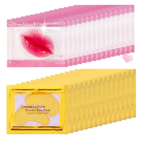 30 Pairs 24k Gold Eye Masks & Lip Masks, Crystal Collagen Under Eye Patches for Puffy Eyes, Anti-Aging Eye and Lip Masks for Moisturizing, Reducing Fine Lines Dark Circle