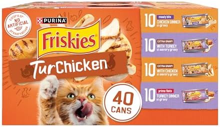 Purina Friskies Wet Cat Food Gravy Variety Pack, TurChicken Extra Gravy Chunky, Meaty Bits and Prime Filets - (Pack of 40) 5.5 oz. Cans