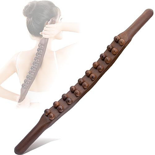 Goodtar Guasha Wood Stick Tools Wooden Therapy Scraping Lymphatic Drainage Massager, Double Row 20 Beads Point Treatment Gua Sha Tools for Back Leg,1 pcs