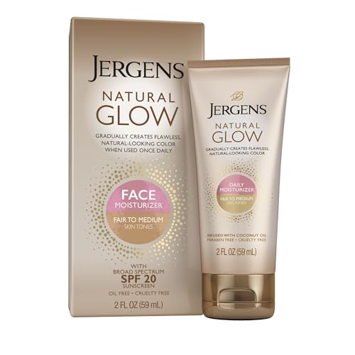 Jergens Natural Glow Face Moisturizer with SPF 20 Sunscreen, Fair to Medium Skin, Oil Free, UVA/UVB Protection - 2 oz