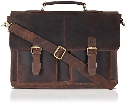 Oak Leathers Leather Messenger Bag for Men and Women - Laptop Briefcase Bag For College, Office, Adjustable Shoulder Strap