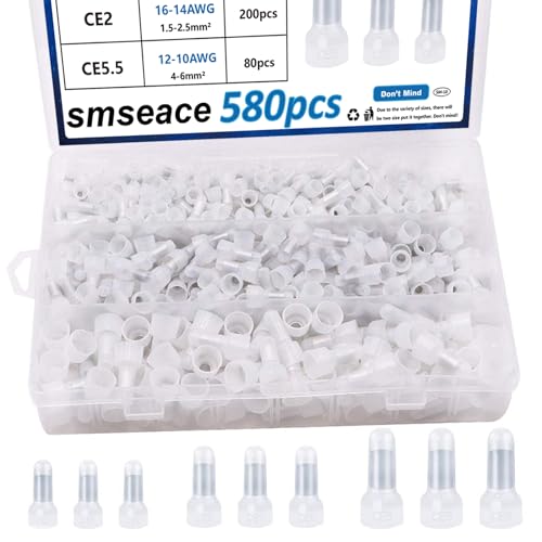 smseace 580Pcs Closed End Crimp Terminal 22-16,16-14,12-10AWG Wire End Caps Nylon Closed End Wire Connectors for Car,Audio,Electrical Equipment