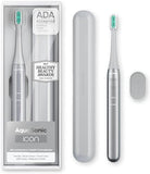 Aquasonic Icon ADA-Accepted Rechargeable Toothbrush | Magnetic Holder & Slim Travel Case | 2 Brushing Modes & Smart Timers | Gentle Micro-Vibrations (Stone)