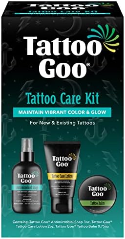 Tattoo Goo Aftercare Kit Includes Antimicrobial Soap, Balm, and Lotion, Tattoo Care for Color Enhancement + Quick Healing - Vegan, Cruelty-Free, Petroleum-Free, Tattoo Artist Gifts (3 Piece Set)
