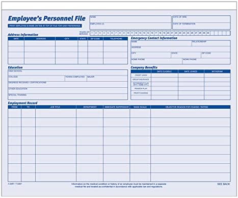 Adams Employees Personnel File Folder, Heavy Card Stock, 11-3/4 x 9-1/2 Inches, Pack of 20 Folders (9287ABF) ,Blue/White