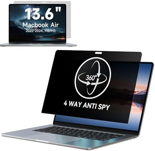 IPROKKO 360° Privacy Screen MacBook Air 13.6 inch (2022-2024, M2, M3),Matte Anti Glare Blue Light 13.6" Mac Scratch Resistant Laptop Screen Protector Filter