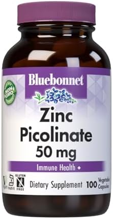 Bluebonnet Nutrition Zinc Picolinate 50 mg Vegetable Capsules, Best for Hormonal & Immune Health, Prostate Health, Skin, Vegan, Non GMO, Gluten Free, Soy Free, Milk Free, Kosher, 100 Vegetable Capsule