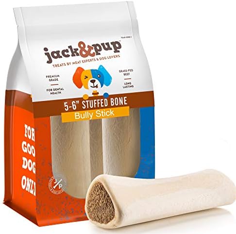 Jack&Pup Filled Dog Bones for Aggressive Chewers, 5" to 6" Filled Dog Bones (3 Pack) -Stuffed Bones Bully Stick Flavor