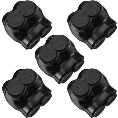 5 Pcs Insulated Multi Cable Connectors 2 Port Single Entry Splice Electrical Power Connector Black Interconnect Terminals Pre Filled (2-6 AWG Wire Range)