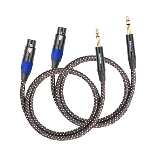 2Pack 1/4" to XLR Cable,Heavy Duty Nylon Braided,Gold Plated Plug,Balanced 1/4" TRS to XLR Female Patch Cable, Quarter Inch 6.35mm to 3pin XLR Female Microphone Cable, for Speaker,Mixer-6.6ft