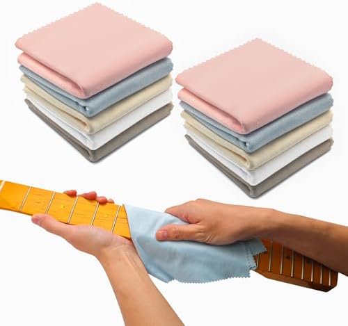 SAPHUE Guitar Microfiber Cloth Cleaner,10pcs12*12in Piano Plush Polishing Cloths for Cleaning Maintenance Care Kit for Violin/Ukulele/Guitars/Piano/Clarinet/Trumpet/Sax,Universal(5Color, 10 Pack)