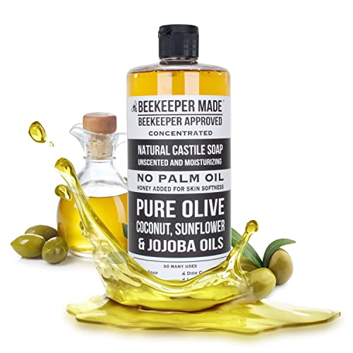 Beekeeper Made Natural Castile Soap, 32 fl oz | No Palm Oil, 8 Ingredients, Pure Olive, Coconut, & Sunflower Oils, GMO Free, For Sensitive Skin, Made in the USA (Unscented)