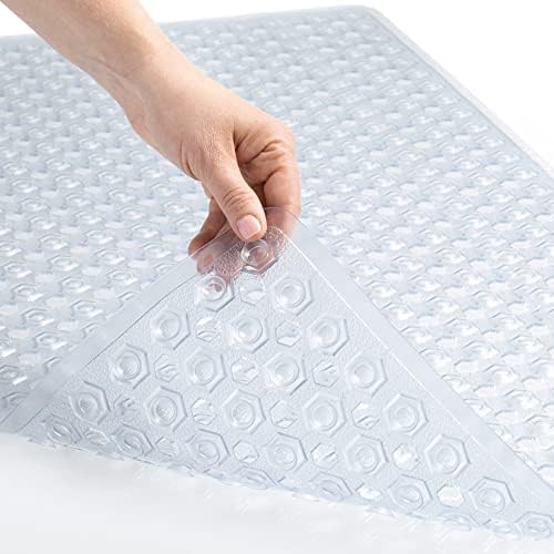 GORILLA GRIP Patented Bath Tub Shower Mat, 35x16 Washable Bathtub Floor Mats, Suction Cups and Drain Holes to Keep Tubs Clean, Clear