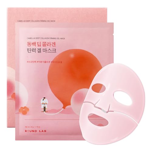 ROUND LAB Camellia Collagen Mask NET wt. 34 g/1.19 Fl Oz 4ea, 30min Hydrogel Mask, Quick Hydration, Firming&Pore Minimizing, For sensitive skin, Micro molecule collagen, Facial Mask