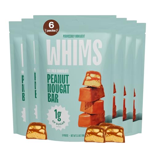 Whims Oat Milk Peanut Nougat Bar - Low Sugar High Protein Snack, 1g Sugar, Non-GMO, Keto-Friendly, Low Carb, Vegan, Gluten-Free - Perfect Healthy Treat for On-The-Go, 3.5oz - 6 Pack
