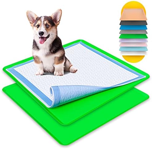 Skywin Dog Puppy Pad Holder Tray - 2 Pack For 24 x 24 Inches Training Pads - Silicone Wee Wee Pad Holder, No Spill Pee Pad Holder for Dogs, Easy to Clean and Store Dog Pad Holder (Green)