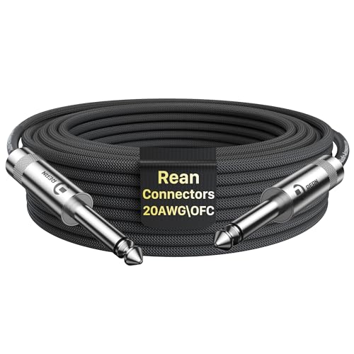 Guitar Cable 50 ft, Professional Neutrik Rean Connectors, Kevlar-Reinforced Nylon Braided 1/4 Instrument Cable, 20 AWG, OFC, Quarter Inch Electric Guitar Cord, Bass Guitar AMP Cord