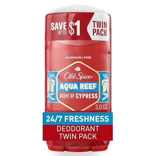 Old Spice Aluminum Free Deodorant for Men, 24/7 Odor Protection, Red Zone Collection, Aqua Reef with Cypress Scent, 3 oz (Pack of 2)