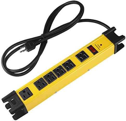 Heavy Duty Power Strip Surge Protector, 6 Outlet Industrial Power Strip with 15A, Shop Workshop Garden Metal Power Strip with 10 FT Cord 1200 Joules ETL Listed. Yellow