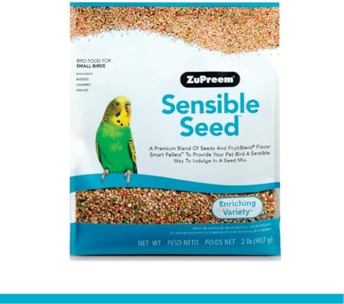 ZuPreem Sensible Seed Bird Food, Parakeet, Budgie, Parrotlet, Dove, Seed and Pellet Blend for Small Birds, Food Mixer Topper, Enriching Variety, Made in USA, Bird Seed, Parakeet Food (S, 2 lb)