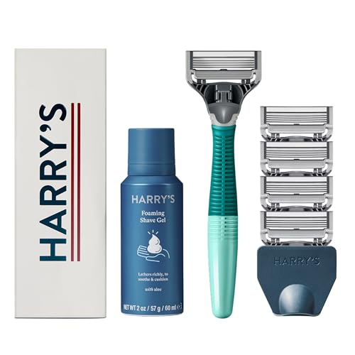 Harry's Razors for Men - Men's Razor Set with 5 Razor Blade Refills, Travel Blade Cover, 2 oz Shave Gel (Sage)