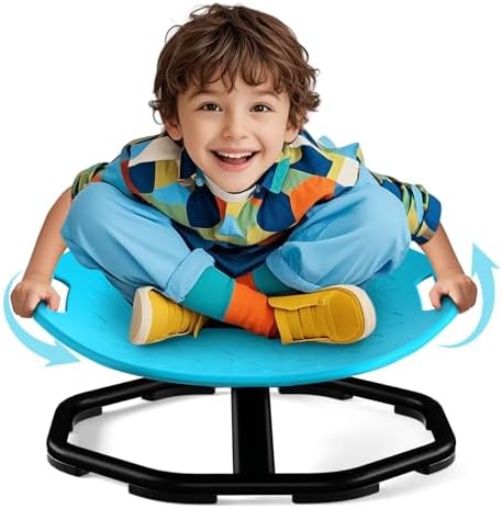 Sensory Spinning Chair with Safety Handles for Autistic Kids, Sensory Toys for Kid with ADHD Autism, Sensory Swivel Chair Sit and Spin Training Body Coordination Autism Christmas Toys for Kid - Blue