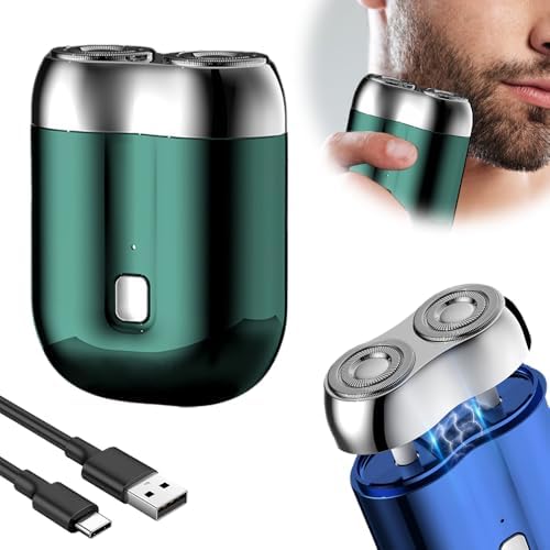 New Model Mini Dual-Head Electric Shaver, 2025 New Upgrade Pocket Shaver USB Mini Shavers for Men, Washable Double Head Razor, Rechargeable Waterproof Compact Electric (Green)
