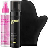 b.tan Dark Self Tan & Face Mist Kit | b.tan + Glow Bundle - Self Tanning Mousse with Gimme The Glow Down Gradual Face + Body Mist w Self Tanning Mitt Applicator, 1 Hour Sunless Tanner, Fast, 6.7 Fl Oz