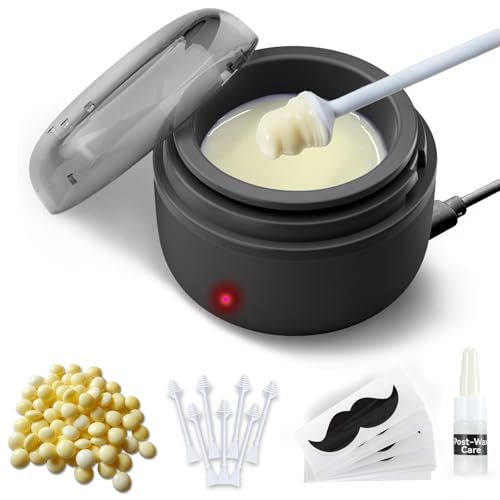 Nose Wax Kit Men, Nose Ear Hair Wax Kit with 100 g Wax, 30 Applicators, 15-20 Times, Wax Nose Removal Kit For Men and Women, Usb Rapid Heating, Constant Temperature, Painless, Black