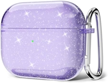 for Airpods 4 Case Clear Glitter, Sparkly Bling Girly Cute Airpods 4th Generation Case with Keychain, Hard Shell Y2k Trendy Aesthetic Shiny Bright Airpods Cover for Women Girl, Purple Lavender