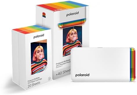 Polaroid Hi-Print + Paper Bundle - 2nd Generation Bluetooth Connected 2x3 Pocket Photo Dye-Sub Printer - White Printer + 40 Photos (6438)