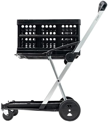 CLAX® The Original | Made in Germany | Multi use Functional Collapsible carts | Mobile Folding Trolley | Shopping cart with Storage Crate (Black)