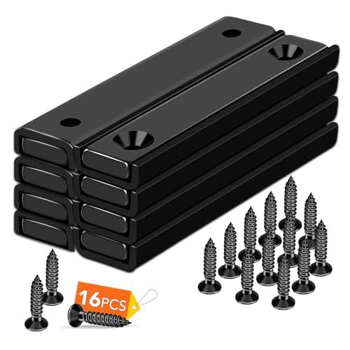DIYMAG Black Strong Neodymium Rectangular Pot Magnets with Counter Bore, 80LBS(36 KG) Pulling Force Countersunk Hole Magnets with Mounting Screws - 60x13.5x5mm, Black Pack of 8