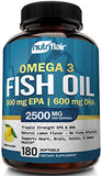 NutriFlair Omega-3 Fish Oil Supplement - Triple Strength 2500mg - 900mg EPA + 600mg DHA - No Fishy Burps - Easy to Swallow - Promotes Wellness - 90 Servings -180 Lemon Flavor SoftGels
