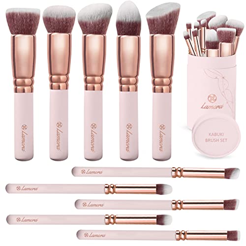 Kabuki Makeup Brush Set - Foundation Powder Blush Concealer Contour Brushes - Perfect for Liquid, Cream or Mineral Products - 10 Pc Collection with Premium Synthetic Bristles for Eye and Face Cosmetic