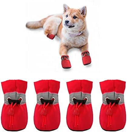 YAODHAOD Dog Shoes for Small Dogs, Anti-Slip Dogs Boots & Paw Protector for Winter Snowy Day, Summer Hot Pavement Dog Booties with Reflective Straps, Cat Dog Shoe for Indoor Hardfloors (Red, 2)