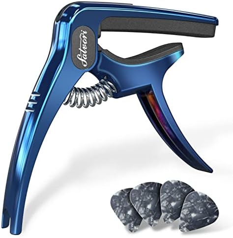 Exclusive Gradient 'Blue-Plated' Heavy-Duty Guitar Capo for Acoustic/Electric Guitar with 4 Picks, Guitar Clip/Guitar Clamp/Guitar Accessories for Classical Guitar, Ukulele, Mandolin and Banjo