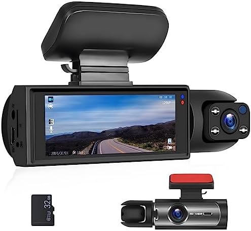 CAMECHO Dual Dash Cam 1080P Front and Inside Dash Camera for Cars 2 Channel Dashcam, 3.16" IPS Screen, IR Night Vision, Loop Recording, 24hr Parking Mode, Car Camera with 32GB TF Card Driving Recorder