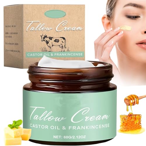 Grass-fed Tallow with Frankincense Oil & Castor Oil, 60g Organic Tallow Moisturizer for Skin, Tallow And Manuka Honey Cream for Face, Body