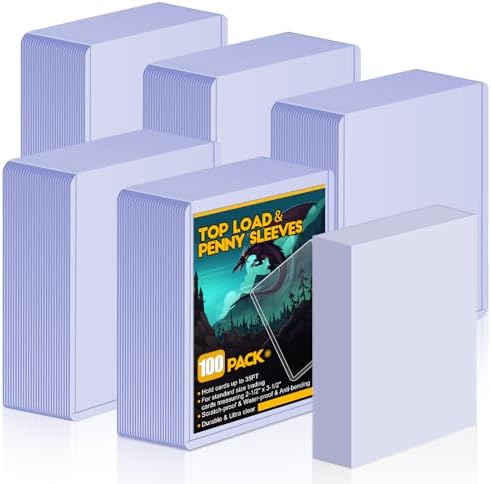 100 Topload Card Holder and 100 Clear Sleeves, Sooez 35 PT Topload Card Protectors, 3" x 4" Hard Plastic Card Sleeves Baseball Card Protector, Rigid Toploading Card Case for Collectible Trading Cards