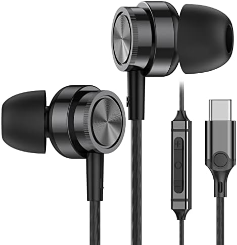 USB C Headphone for Samsung S24 FE S23 S22 A55 A54 A53 Wired Earbuds Magnetic in-Ear Type C Earphone with Microphone Volume Control Bass Stereo Noise Canceling for iPhone 16 15 Pro Max Pixel 8 7 6 6a