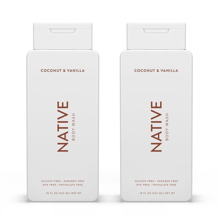 Native Body Wash Contains Naturally Derived Ingredients | For Women & Men, Sulfate, Paraben, & Dye Free Leaving Skin Soft and Hydrated | Coconut & Vanilla 18 oz - 2 Pk