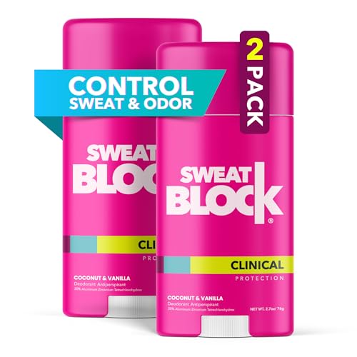 SweatBlock Deodorant Antiperspirant for Women | Clinical 48 Hour Sweat & Odor Protection, Coconut & Vanilla (2 Pack)