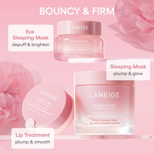 LANEIGE Bouncy & Firm Eye Brightening Sleeping Mask: Peony, Collagen Complex, Depuff, Dark Circle, Hydration, Cooling