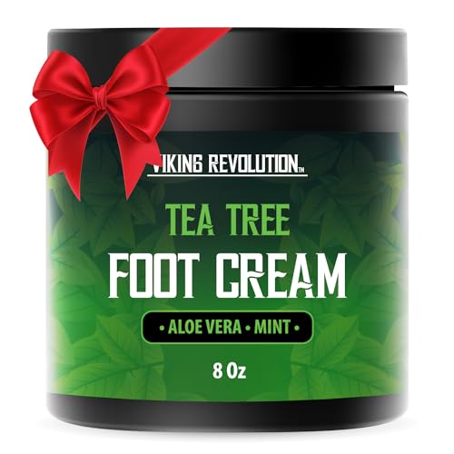 Viking Revolution Tea Tree Foot Cream for Dry Cracked Heels - Foot Cream for Dry Cracked Feet Foot Balm for Dry Cracked Feet - Foot Cream for Dry Feet Foot Repair Cream with Aloe Vera and Mint (8oz)