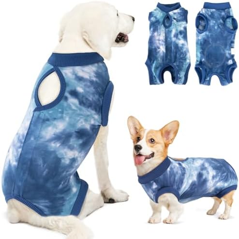 Lukovee Recovery Suit for Dogs, Onesie Surgery Recovery Suit for Female Male Dogs, Abdominal Wounds Cone E-Collar Alternative Prevent Licking Spay Recovery Suit (TBL,S)