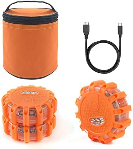USB Rechargeable LED Road Flares Emergency Lights-Roadside Warning Car Safety Beacon Flashing Disc Flare Kit with Magnetic Base for Vehicles & Boat | 3 Beacon Disc Pack