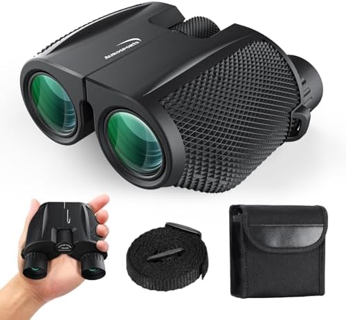 Aurosports 10x25 Binoculars for Adults Kids - Professional Binoculars Easy Focus - Large View Small Binoculars with Clear Low Light Vision for Bird Watching Hunting Hiking Black