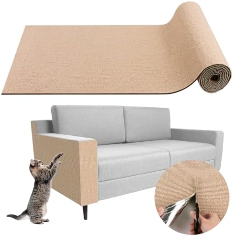Climbing Cat Scratcher Mat Trimmable Cat Scratching Post Carpet 118’’x15.8’’ Self Adhesive Carpet Mat Pad Replacement for Cat Tree Shelves Post Couch Wall Furniture Steps DIY Protector (Beige)