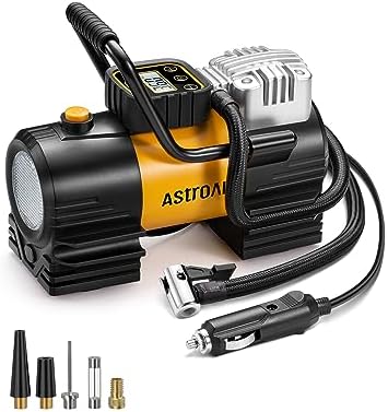 AstroAI Tire Inflator Portable Air Compressor (Up to 150 PSI) Tire Pump for Car 12V DC Digital Air Pump with 12 LEDs Super Bright Light for Bicycle, Motorcycle, Automotive Car Accessories